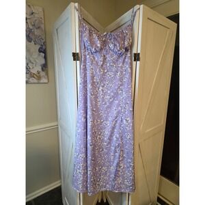 Floral Midi Dress Purple White Sleeveless Tie Front Sundress Summer S